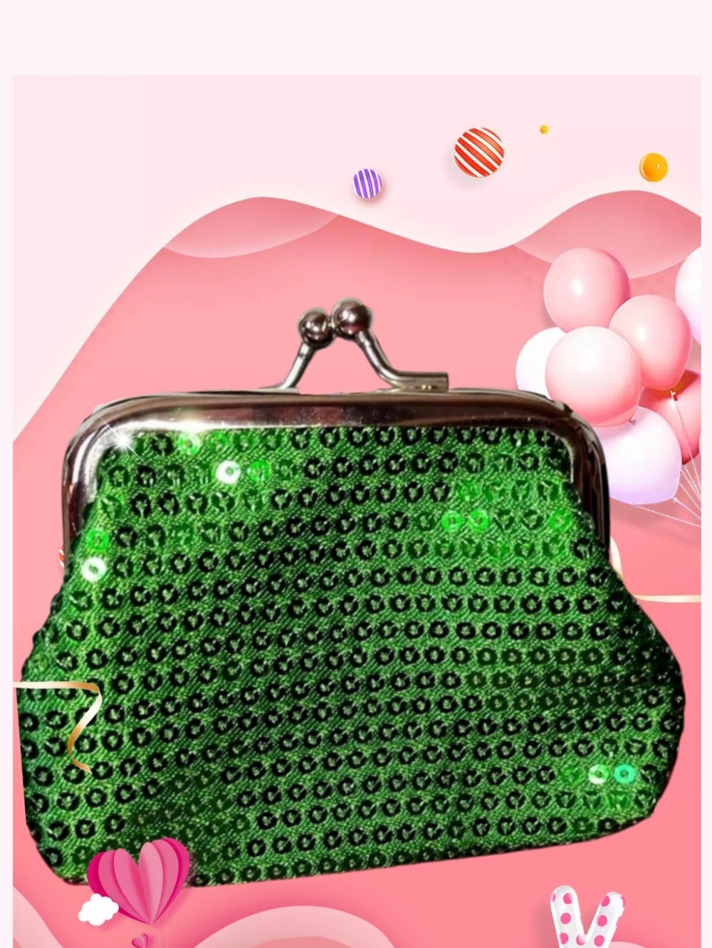 Green Sequins Coin Purse Pouch